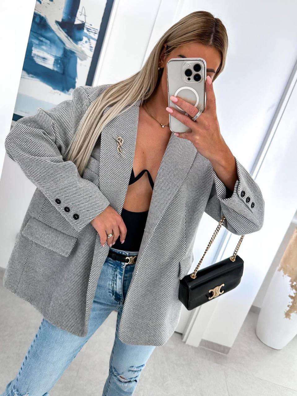 Дамско oversize сако K6281 сив