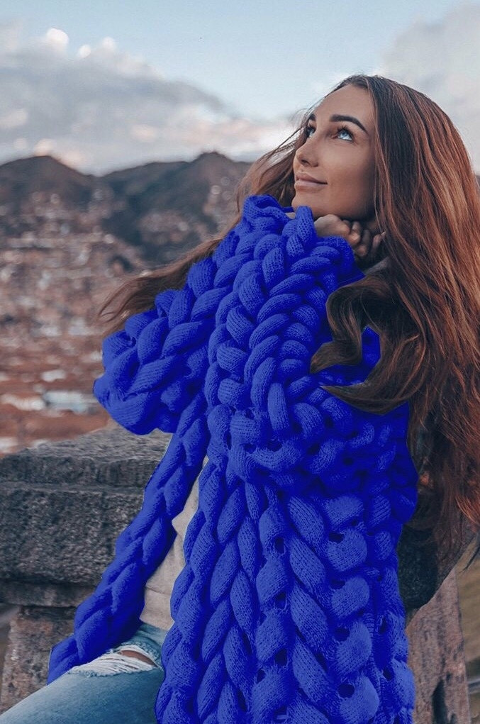 Дамска дълга ефектна жилетка 150986 турско синя