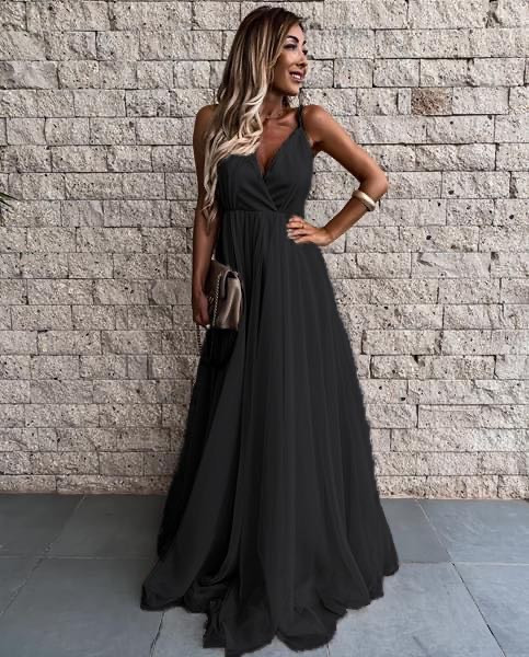 Дамска дълга рокля с тюл 2016 черна