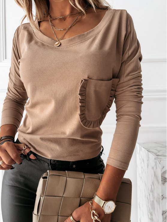Дамска блуза с ефектен джоб 4051 кафява
