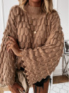 Дамски пуловер с обемен ръкав 00695 камел