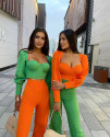 Дамски комплект блуза и панталон 22162 оранжев/зелен 