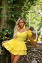 Дамска къса рокля с дантела 311143 жълт 
