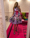 Дамска разкроена рокля с флорален десен H9234 лилав 
