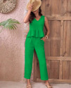 Дамски комплект топ и панталон K24076 зелен 
