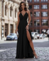 Дамска дълга рокля с цепка K8668 черен 