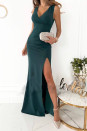Дамска дълга рокля с цепка A1876 тъмно зелен