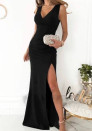 Дамска дълга рокля с цепка A1876 черен 
