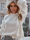 Дамски пуловер с накъсан акцент BS0559 бял 