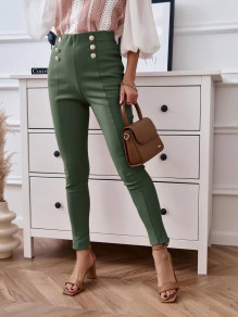 Дамски панталон с висока талия 6340 маслено зелен 
