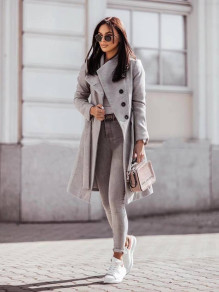 Дамско стилно палто с колан 6102 сив