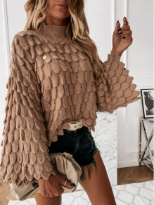 Дамски пуловер с обемен ръкав 00695 камел