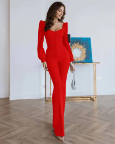Дамски комплект блуза и панталон A0831 червен 