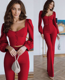Дамски комплект блуза и панталон A0831 червен 