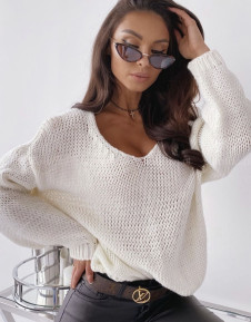 Дамски пуловер 00888 бял