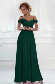 Дамска дълга рокля с цепка 6709 тъмно зелен 