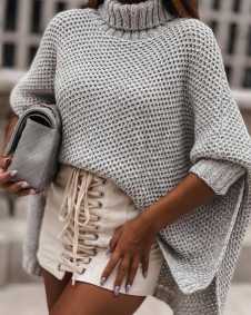 Дамски пуловер с поло яка 001026 сив