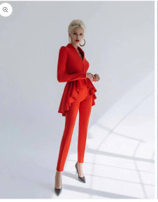 Дамски комплект сако и панталон X6911 червен 