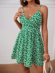 Дамска къса рокля с принт на цветя 766045 зелен 