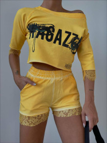Дамски комплект блуза и панталонки PC2042 жълт 