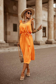 Дамска рокля с дължина под коляното A1022 оранжев 