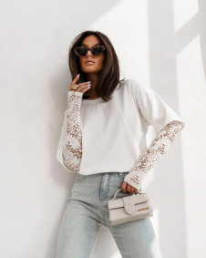 Дамска блуза с дантелени ръкави LT10588 white