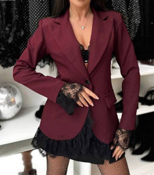 Дамско елегантно сако с дантела L007086 burgundy