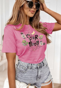 Дамска тениска с принт K0078 розов 