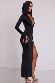 Дамска дълга ефектна рокля LP8961 черен