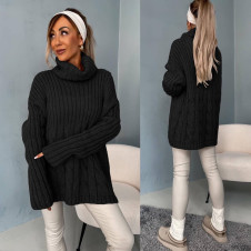 Дамски пуловер с поло яка K87128 черен 