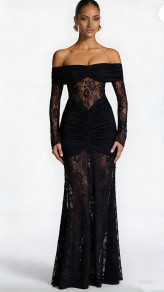 Дамска дълга дантелена рокля S45640 black