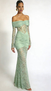 Дамска дълга дантелена рокля S45640 mint