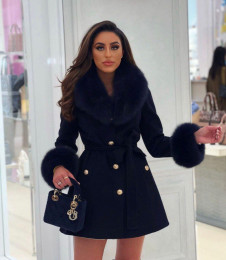 Дамско стилно палто с пух NI2312 черен