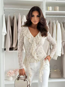 Дамска елегантна дантелена блуза K39087 beije