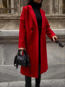 Дамско дълго палто с джобове MG2077 червен 