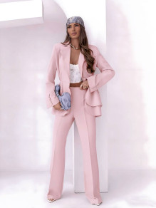Дамски елегантен комплект сако и панталон E5325 powder