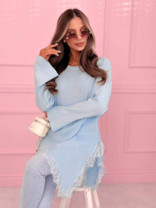 Дамска туника с дантелен акцент K8004 light blue 