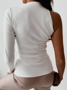 Дамска изрязана блуза с един ръкав EM1605 бял 