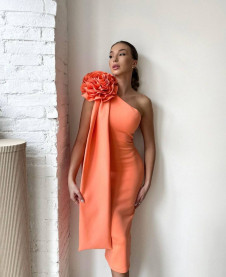 Дамска рокля с акцент цвете T4466 оранжев 
