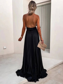 Дамска дълга сатенена рокля X6545 черен 