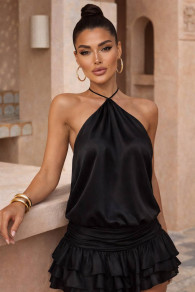 Дамска къса сатенена рокля A5371 black