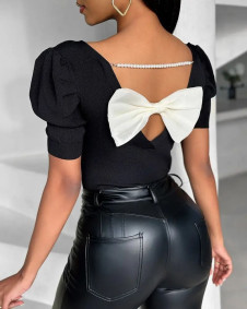 Дамска блуза с панделка на гърба Z68037 черен