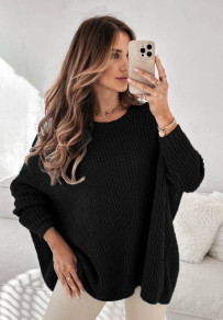 Дамски свободен пуловер K88317 черен 