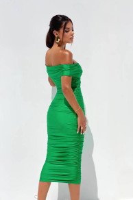 Дамска рокля с паднали рамене H5191 зелен 