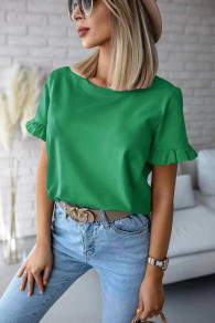 Дамска блуза с къдрици по ръкава X6337 зелен 