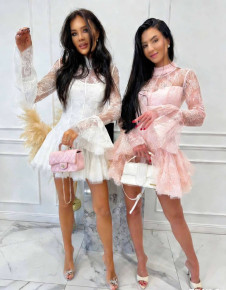 Дамска къса дантелена рокля S76776 rose