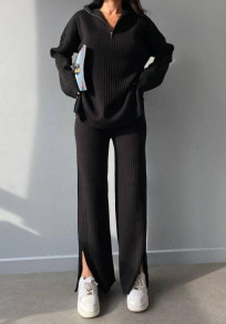 Дамски свободен комплект блуза и панталон J0756 черен 