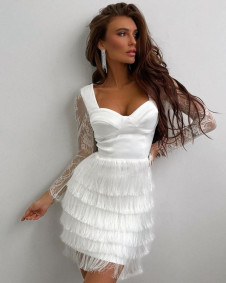 Дамска ефектна рокля с дантела NS040 бял