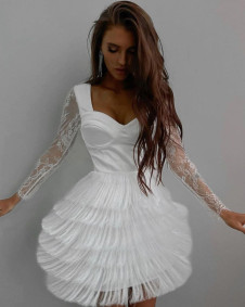 Дамска ефектна рокля с дантела NS040 бял