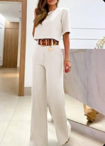 Дамски комплект блуза и панталон 24013 бял